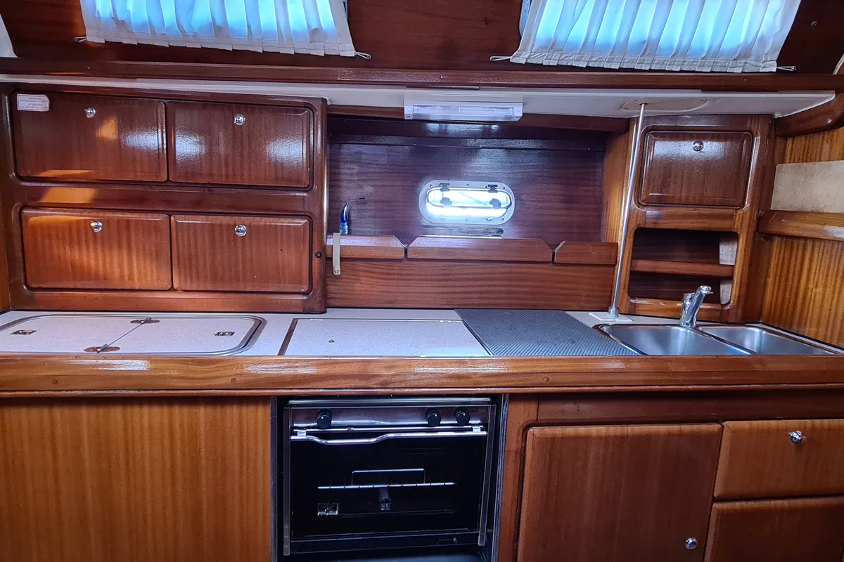 Galley of Chimera, a Bavaria 42 sailboat at Kavala, Greece