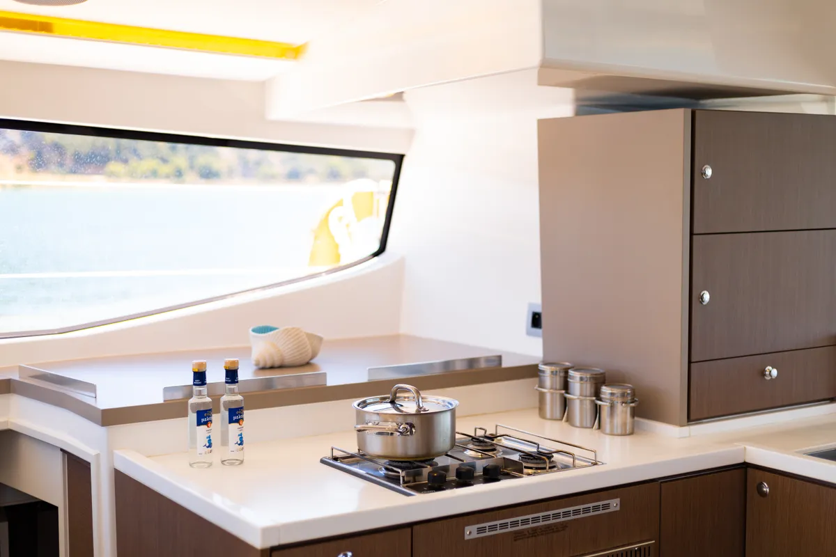 Galley of Stelina, a Bali 4.8 catamaran at Preveza, Greece