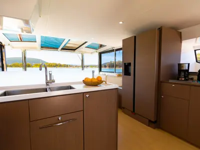 Galley of Stelina, a Bali 4.8 catamaran at Preveza, Greece