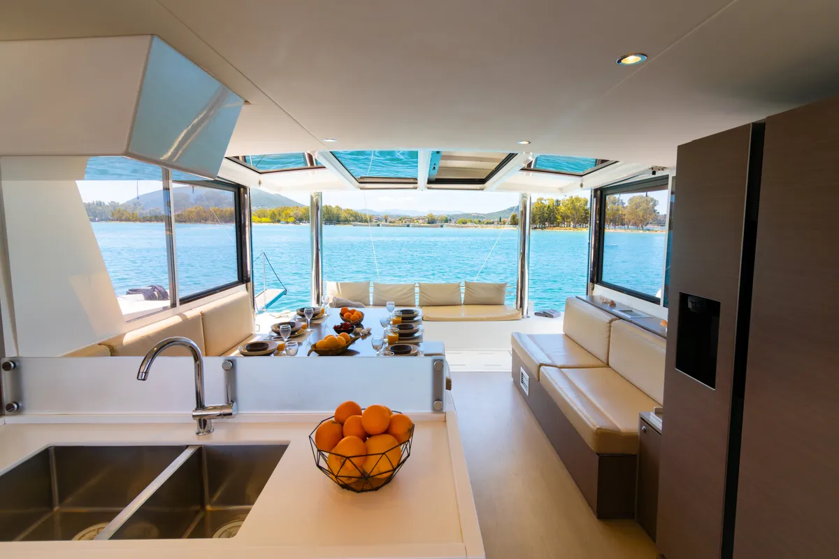 Galley of Stelina, a Bali 4.8 catamaran at Preveza, Greece