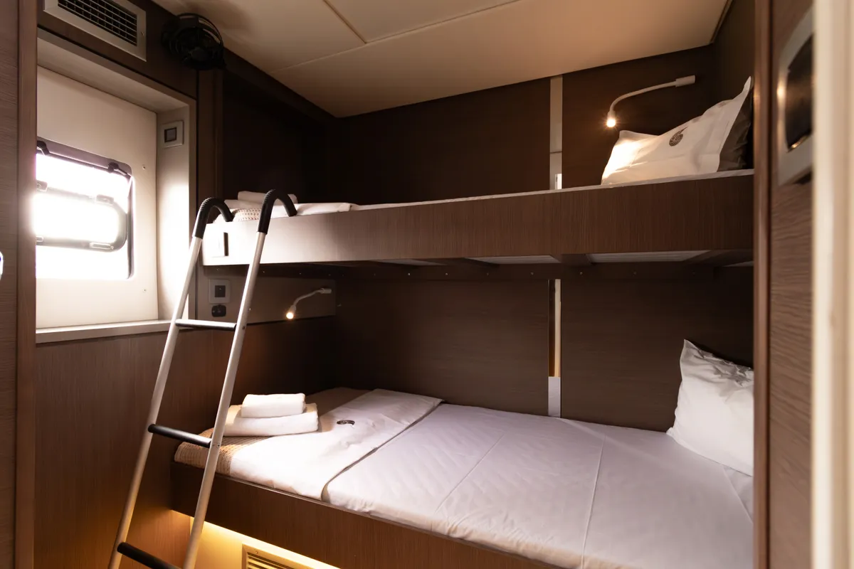 Cabin on Stelina, a Bali 4.8 catamaran at Preveza, Greece