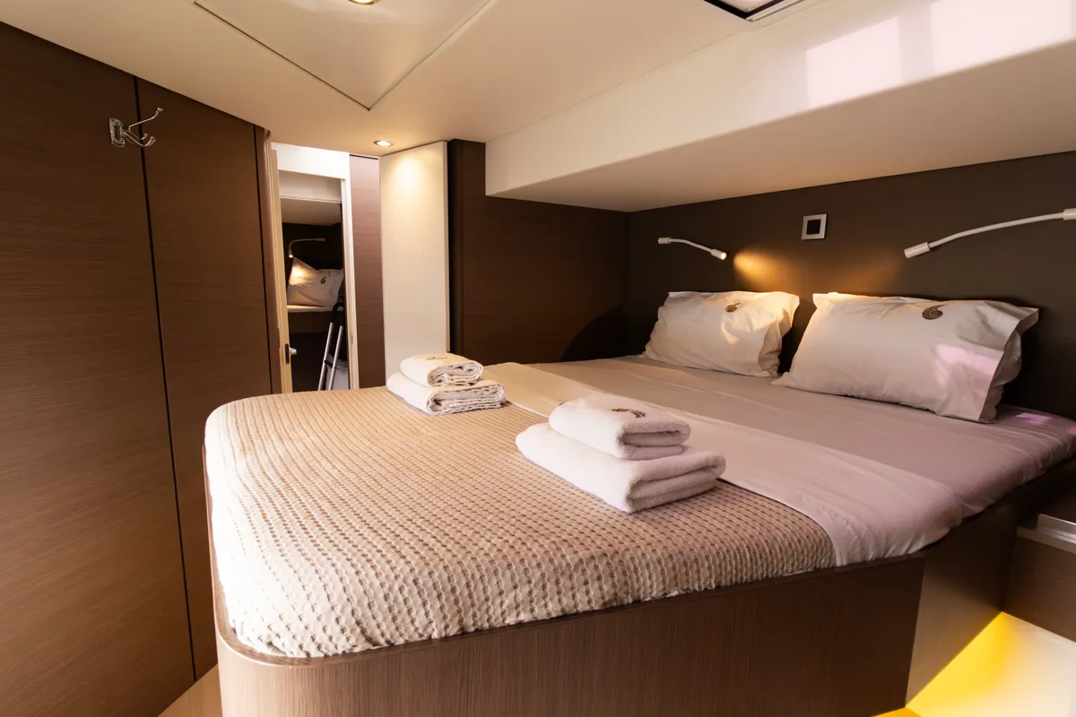 Cabin on Stelina, a Bali 4.8 catamaran at Preveza, Greece