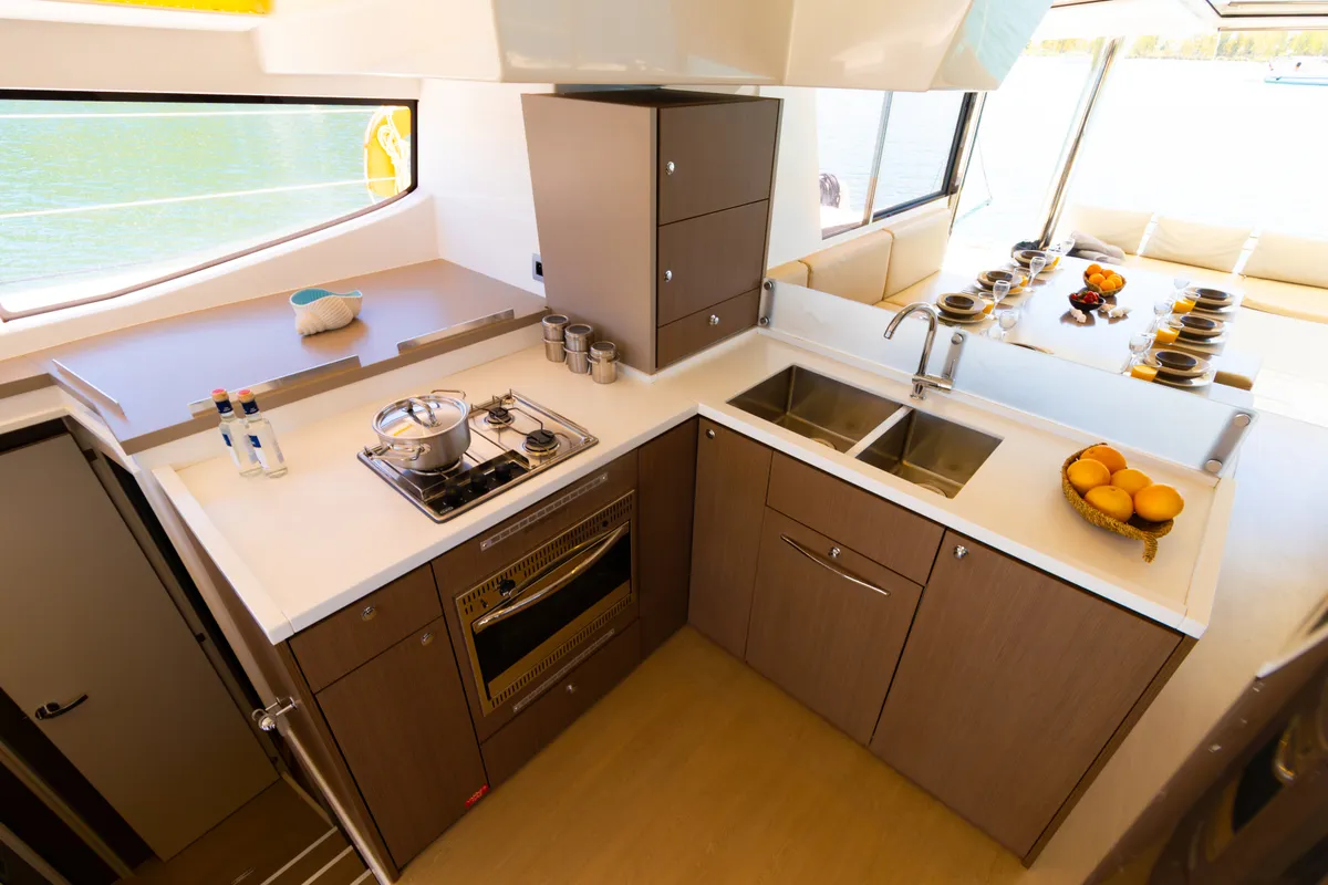 Galley of Stelina, a Bali 4.8 catamaran at Preveza, Greece