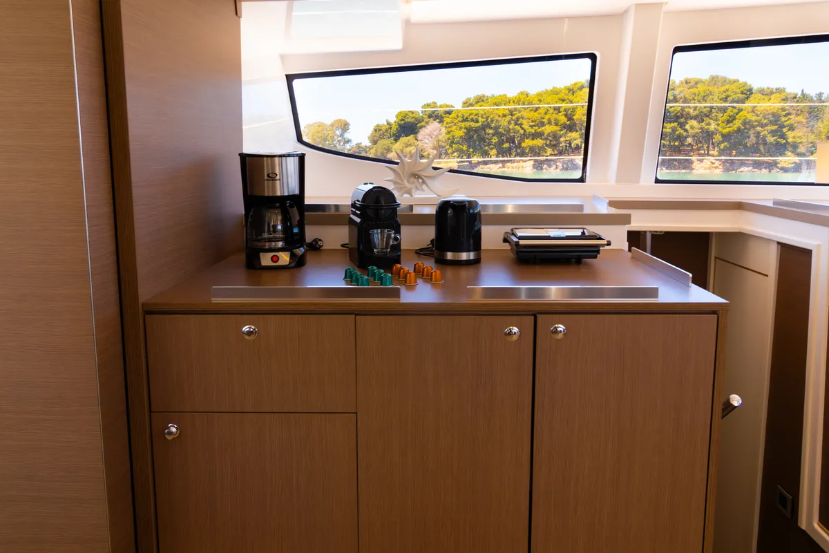 Galley of Stelina, a Bali 4.8 catamaran at Preveza, Greece