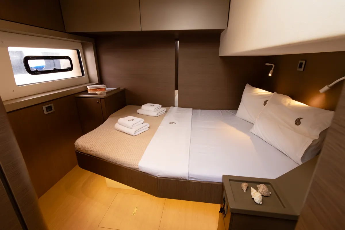 Cabin on Stelina, a Bali 4.8 catamaran at Preveza, Greece