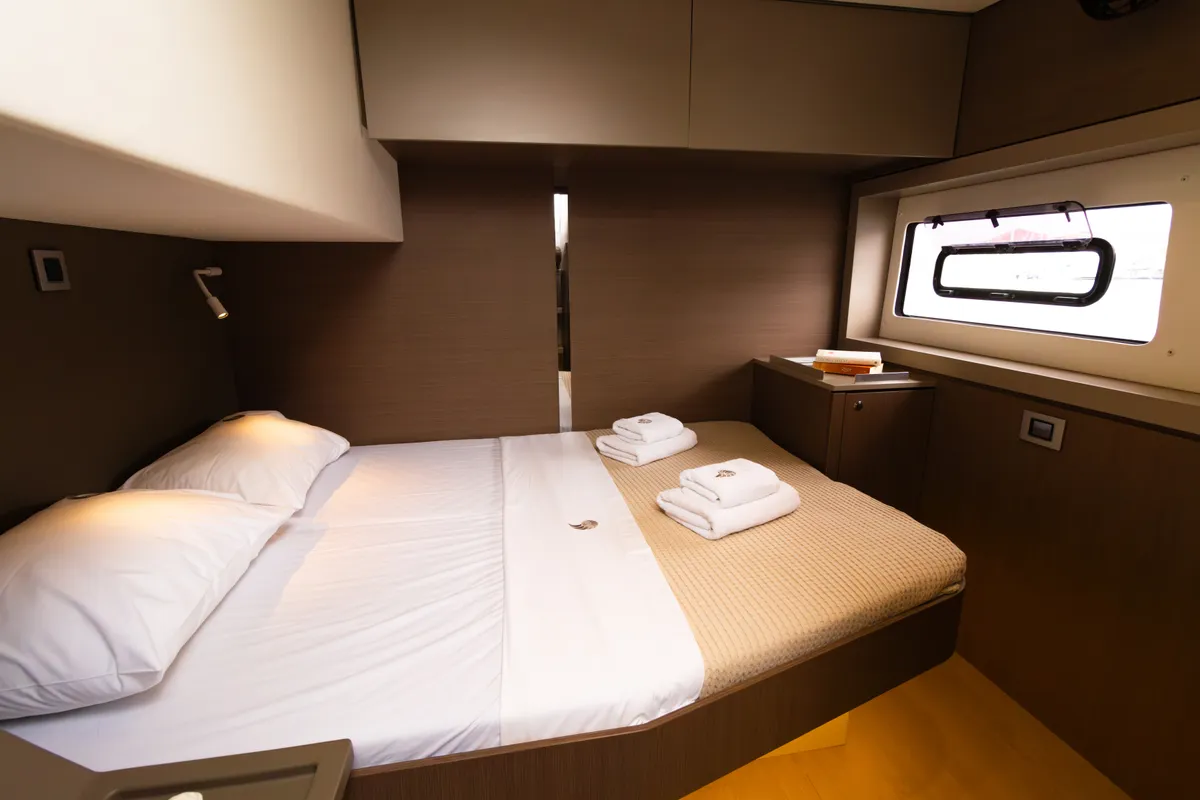 Cabin on Stelina, a Bali 4.8 catamaran at Preveza, Greece