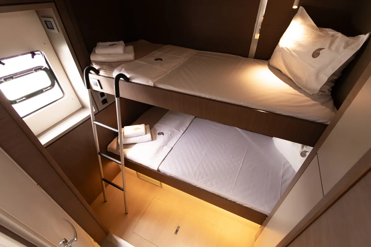 Cabin on Stelina, a Bali 4.8 catamaran at Preveza, Greece