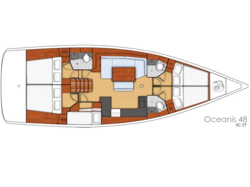 Floor plan of Harpia, a Beneteau Oceanis 48 sailboat at Grad Kaštela, Croatia