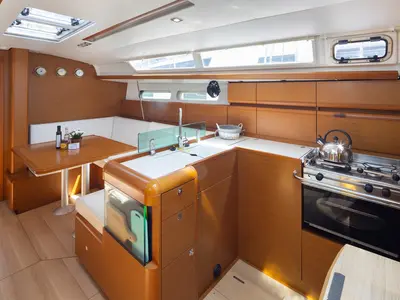 Galley of Nirikos, a Jeanneau Sun Odyssey 419 sailboat at Municipal Unit of Lefkada, Greece