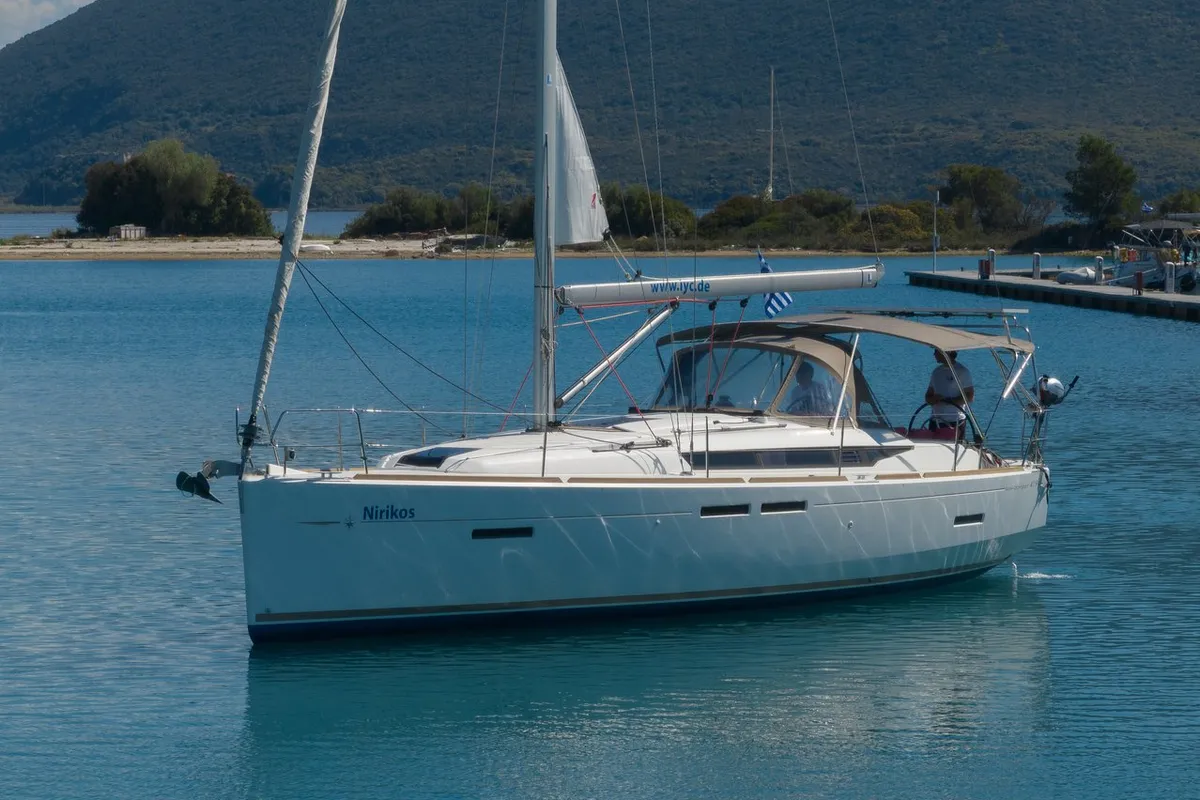 Exterior view of Nirikos, a Jeanneau Sun Odyssey 419 sailboat at Municipal Unit of Lefkada, Greece