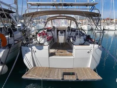 Deck of Nirikos, a Jeanneau Sun Odyssey 419 sailboat at Municipal Unit of Lefkada, Greece