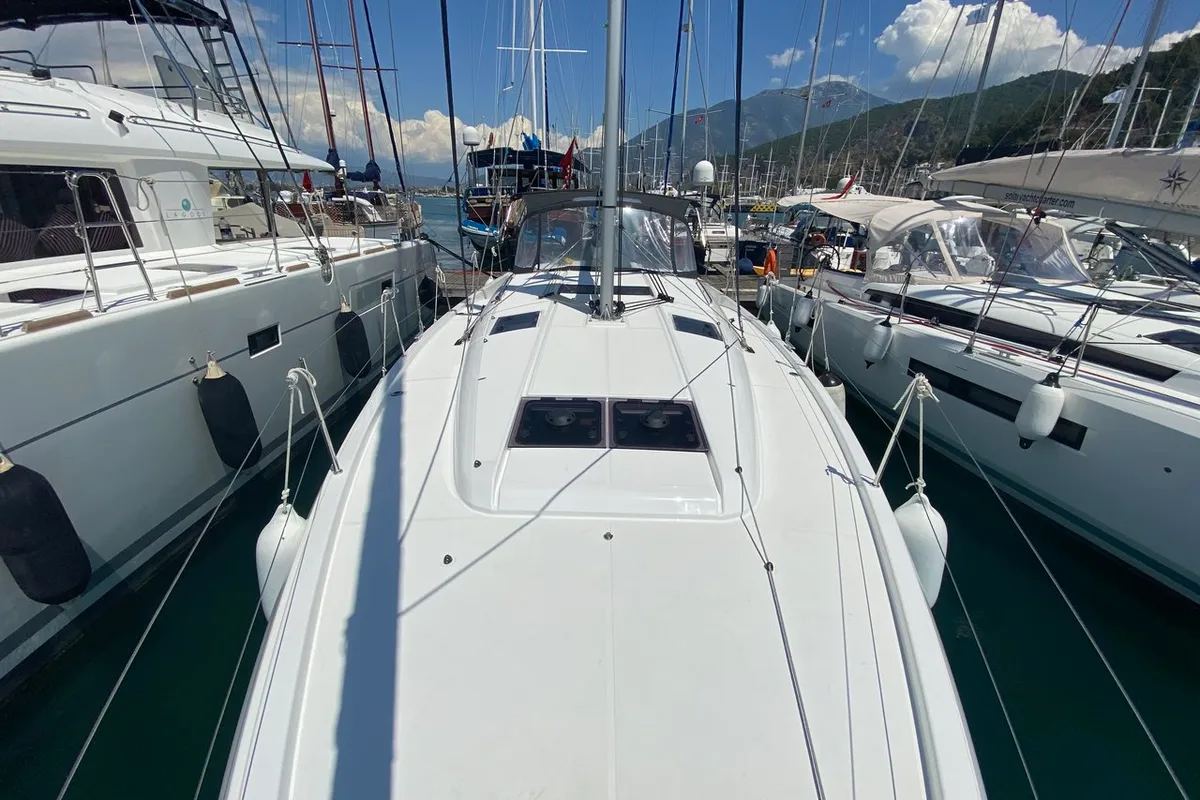 Lornia, a Jeanneau Sun Odyssey 440 sailboat at Fethiye, Turkey