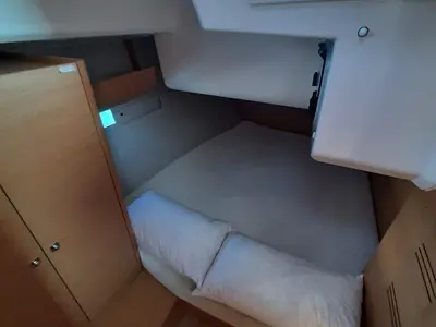 Cabin on Hedone, a Dufour 412 GL sailboat at Tonnarella, Italy