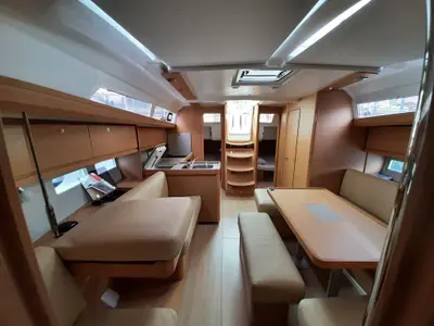 Salon of Hedone, a Dufour 412 GL sailboat at Tonnarella, Italy