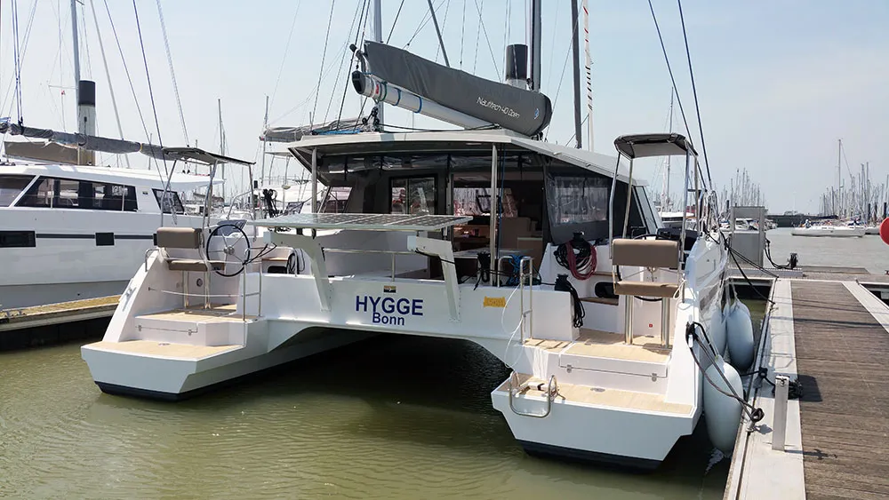 Exterior view of Hygge, a Nautitech 40 Open catamaran at Llucmajor, Spain