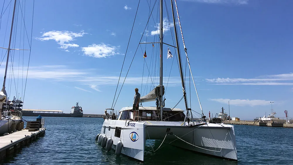 Exterior view of Hygge, a Nautitech 40 Open catamaran at Llucmajor, Spain