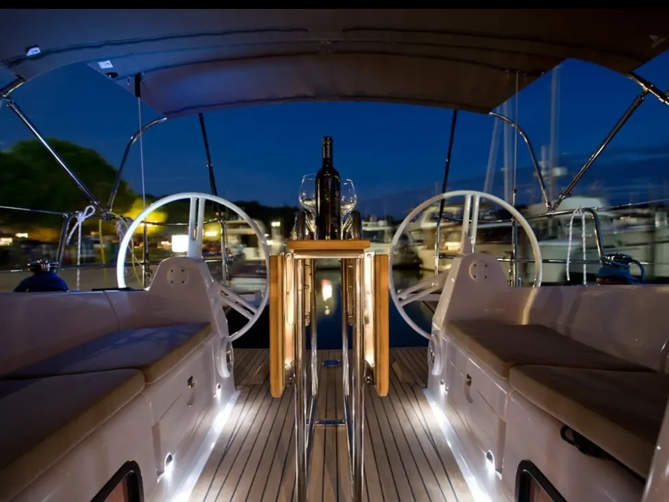Cockpit of Aurora, a Elan Impression 35 sailboat at Pula, Croatia