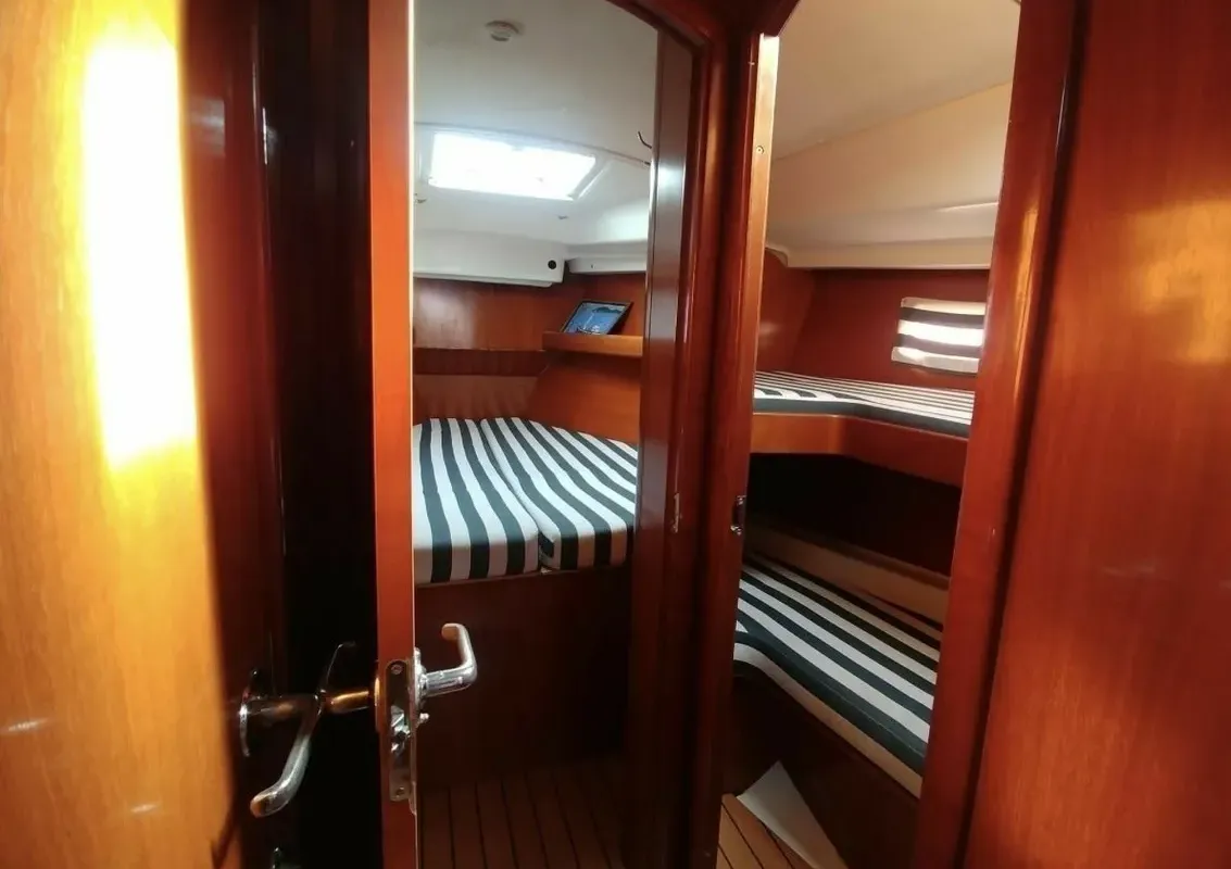 Exterior view of Rota, a Beneteau Oceanis 411 sailboat at Sami, Greece