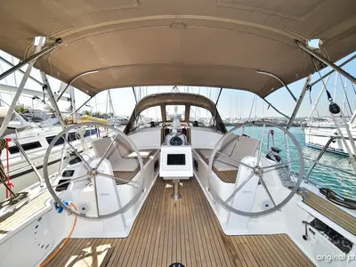 Cockpit of Hang Loose, a Bavaria Cruiser 37 sailboat at Grad Trogir, Croatia