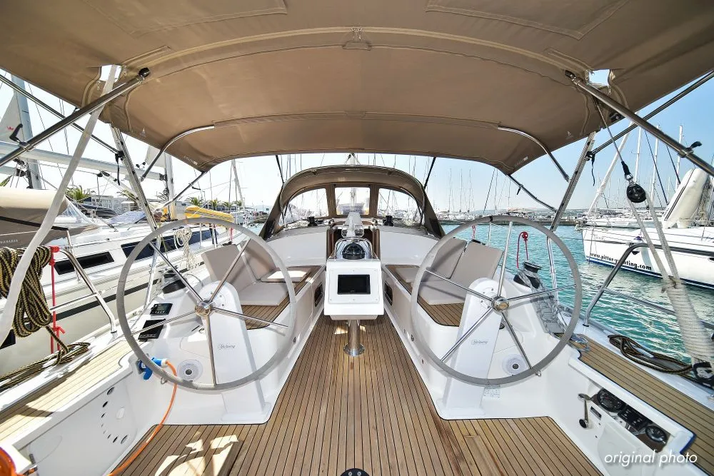 Cockpit of Hang Loose, a Bavaria Cruiser 37 sailboat at Grad Trogir, Croatia