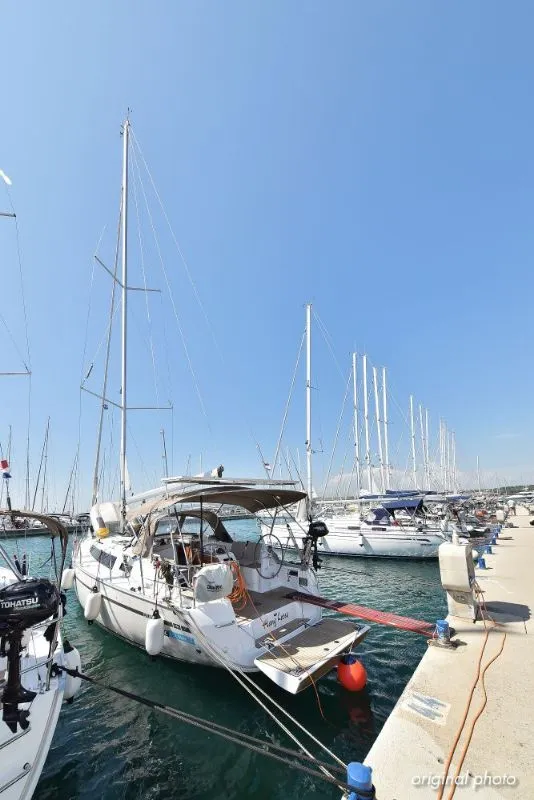 Exterior view of Hang Loose, a Bavaria Cruiser 37 sailboat at Grad Trogir, Croatia
