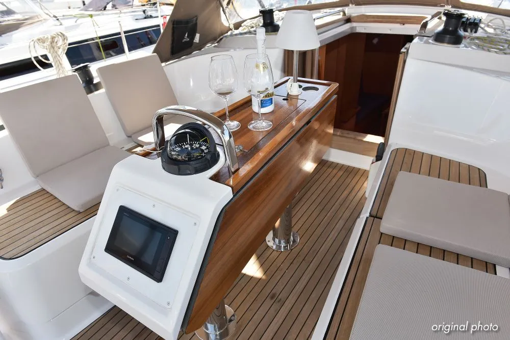 Cockpit of Hang Loose, a Bavaria Cruiser 37 sailboat at Grad Trogir, Croatia