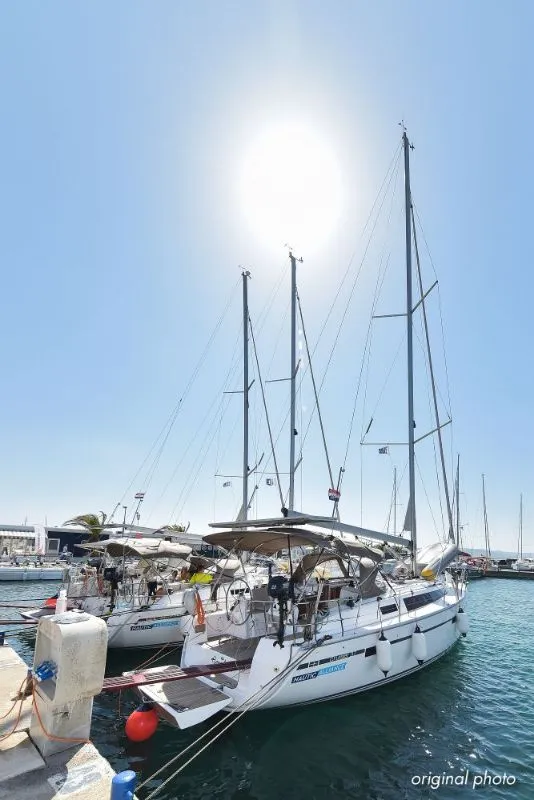 Exterior view of Hang Loose, a Bavaria Cruiser 37 sailboat at Grad Trogir, Croatia