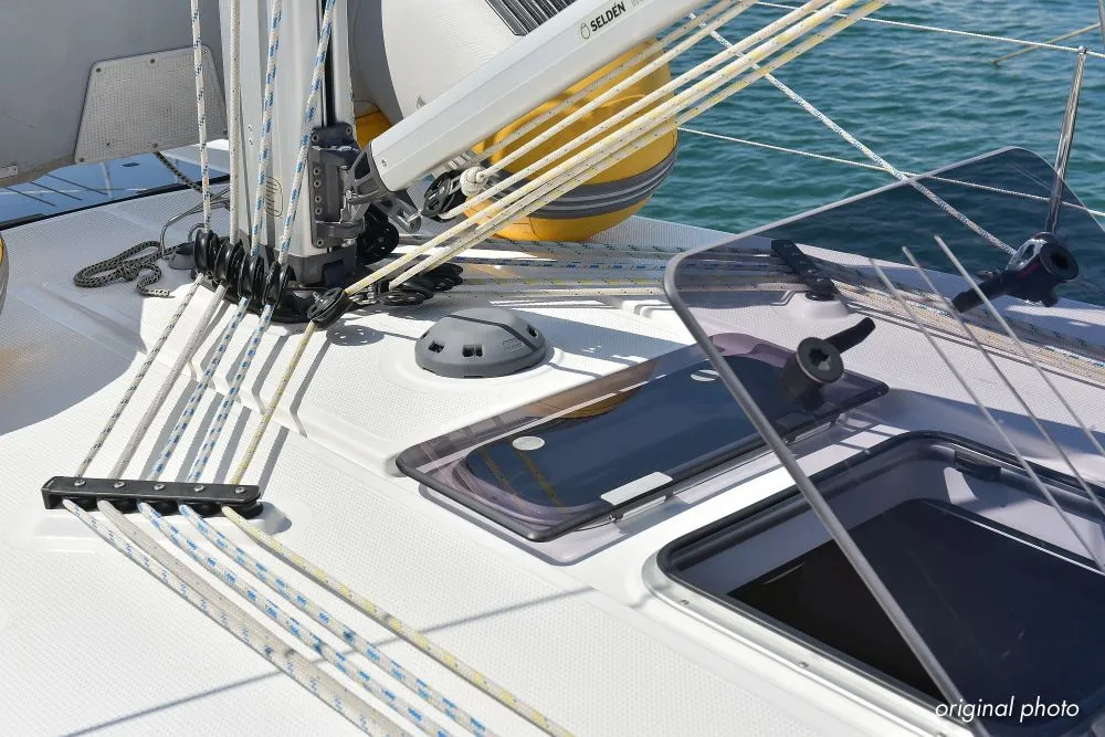 Deck of Hang Loose, a Bavaria Cruiser 37 sailboat at Grad Trogir, Croatia