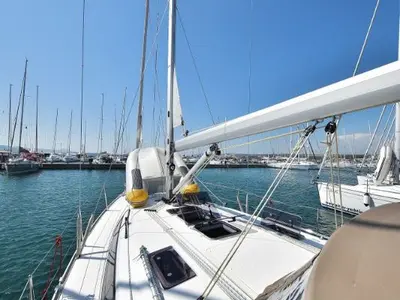 Deck of Hang Loose, a Bavaria Cruiser 37 sailboat at Grad Trogir, Croatia