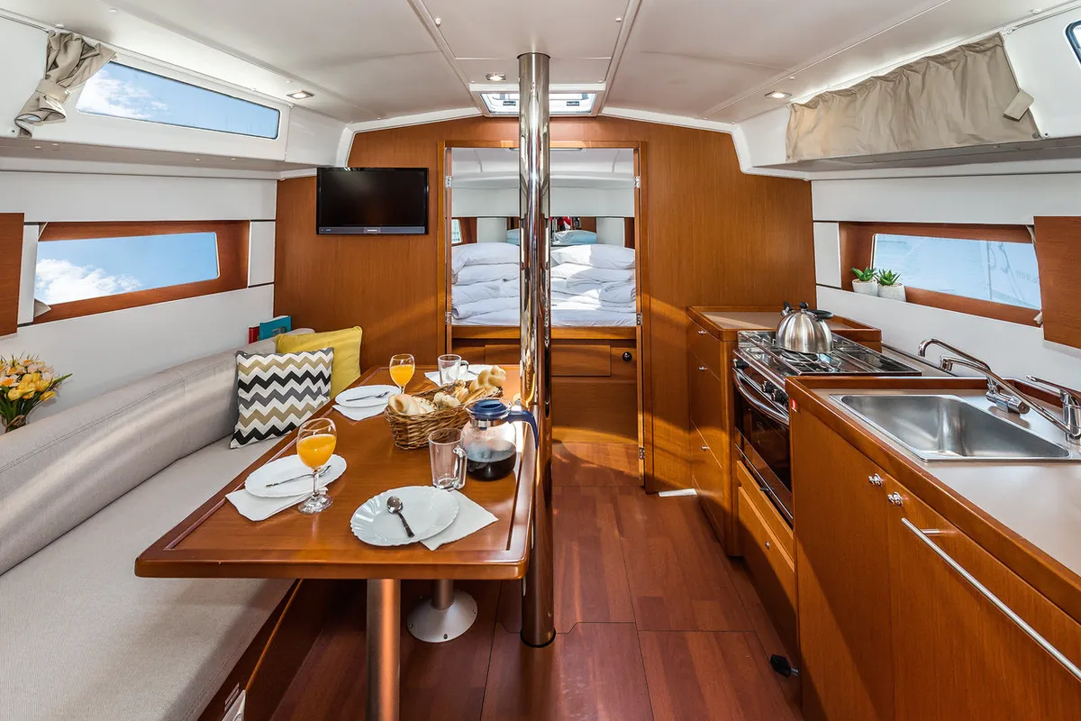 Galley of Simple Minds, a Beneteau Oceanis 38.1 sailboat at Grad Biograd na Moru, Croatia