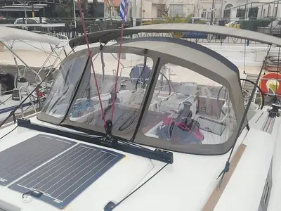 Deck of Tessie, a Jeanneau Sun Odyssey 439 sailboat at Volos Municipality, Greece