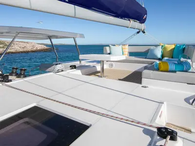 Deck of Moorings 4200/3/3 Club, a Leopard 42 catamaran at Road Town, British Virgin Islands