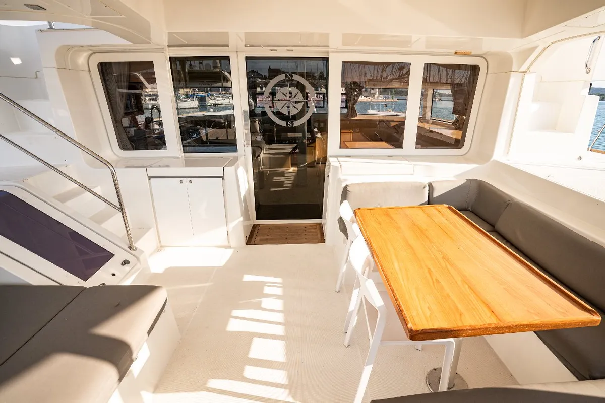 Deck of Jessy, a Lagoon 52 F catamaran at Pirovac, Croatia