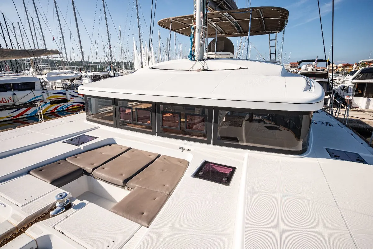 Deck of Jessy, a Lagoon 52 F catamaran at Pirovac, Croatia