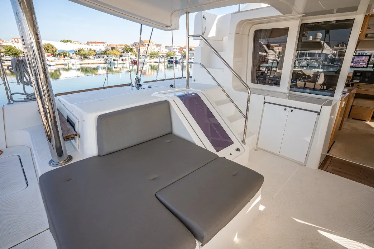 Deck of Jessy, a Lagoon 52 F catamaran at Pirovac, Croatia