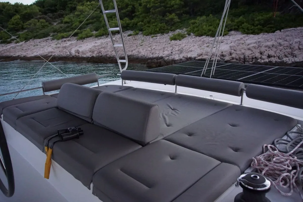 Deck of Jessy, a Lagoon 52 F catamaran at Pirovac, Croatia