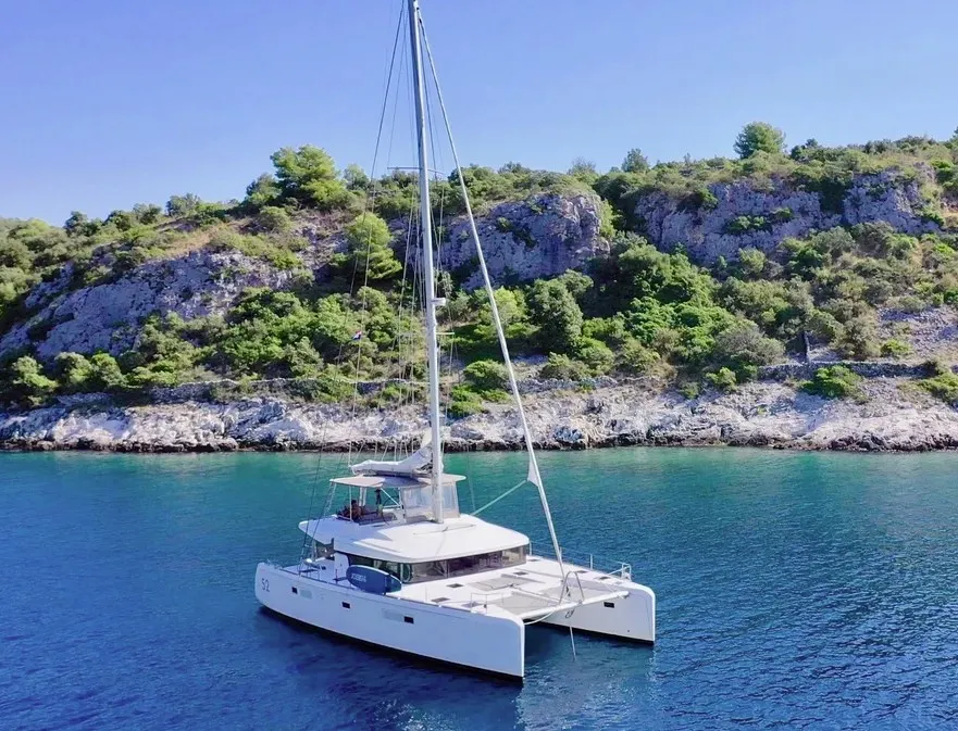 Exterior view of Jessy, a Lagoon 52 F catamaran at Pirovac, Croatia