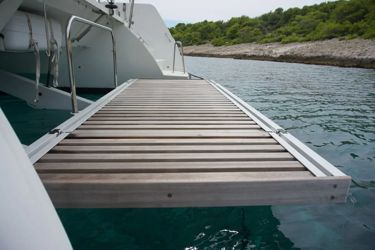 Deck of Jessy, a Lagoon 52 F catamaran at Pirovac, Croatia