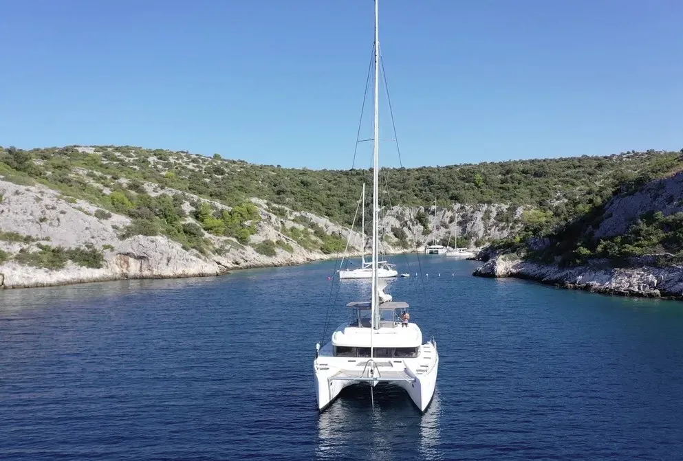 Exterior view of Jessy, a Lagoon 52 F catamaran at Pirovac, Croatia