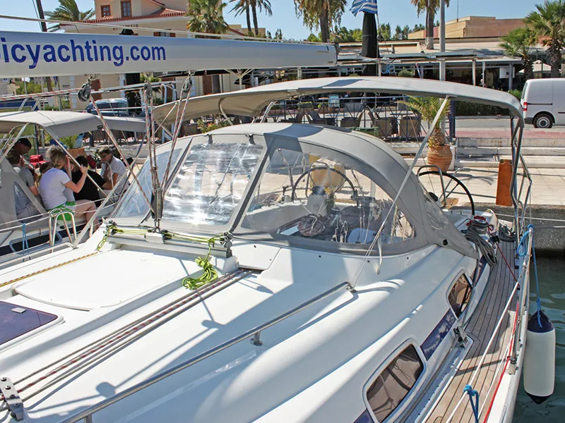 Exterior view of Iraklis, a Bavaria 42 Cruiser sailboat at Lavreotiki Municipal Unit, Greece