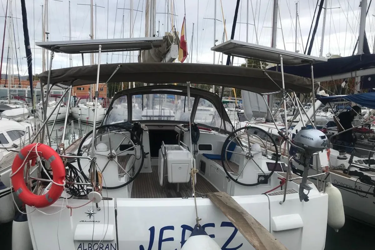 Alboran Jerez (Radazul), a Jeanneau Sun Odyssey 519 sailboat at El Rosario, Spain