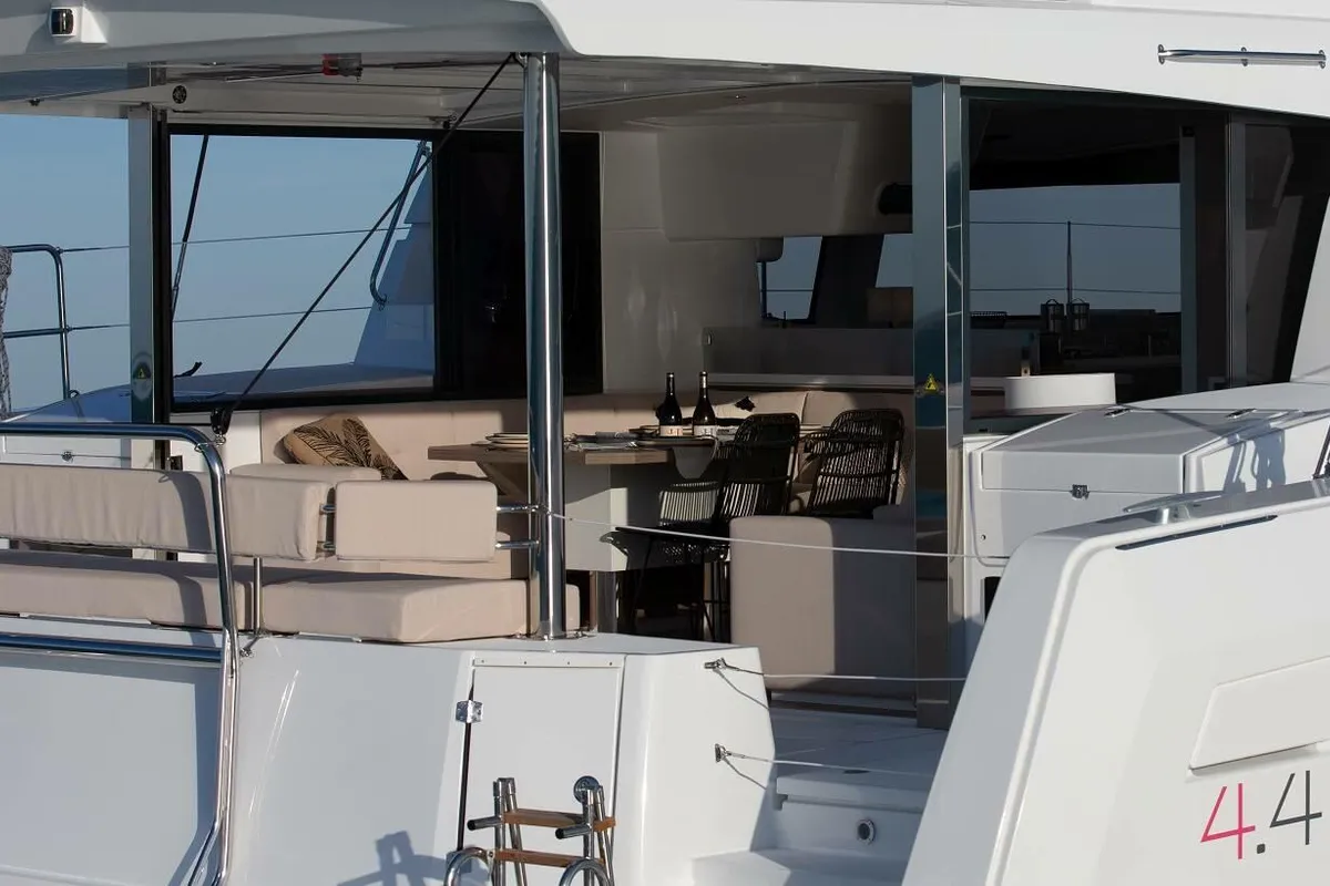 Deck of Divine Destiny, a Bali 4.4 catamaran at Road Town, British Virgin Islands
