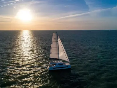 Exterior view of Divine Destiny, a Bali 4.4 catamaran at Road Town, British Virgin Islands
