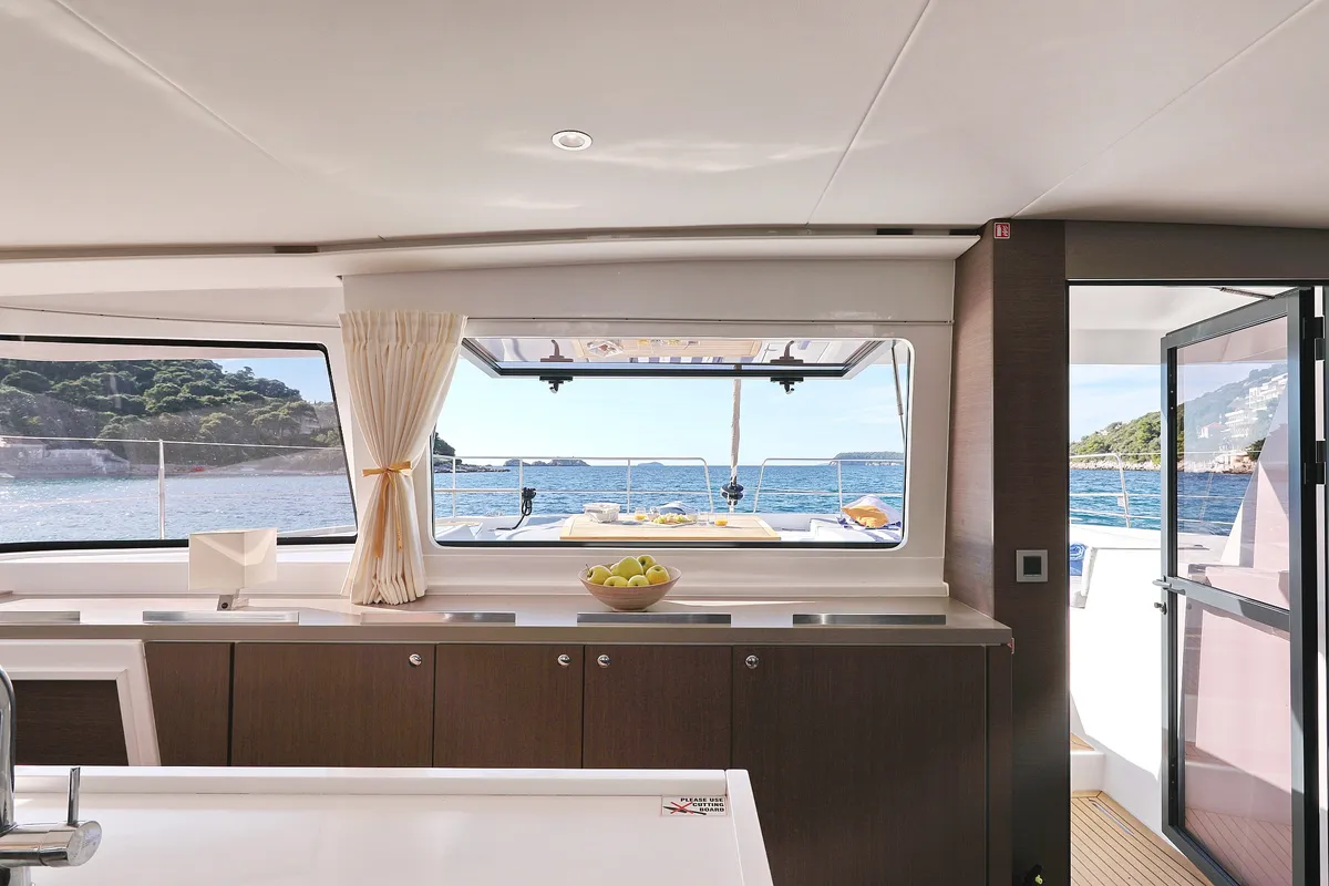 Galley of EQ Horizon, a Bali 5.4 catamaran at Dubrovnik, Croatia