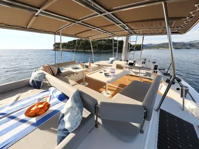 Cockpit of EQ Horizon, a Bali 5.4 catamaran at Dubrovnik, Croatia