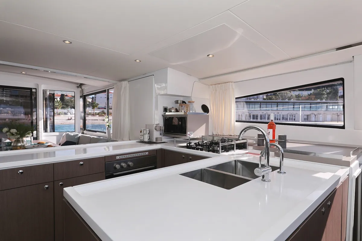 Galley of EQ Horizon, a Bali 5.4 catamaran at Dubrovnik, Croatia