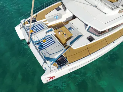 Deck of EQ Horizon, a Bali 5.4 catamaran at Dubrovnik, Croatia