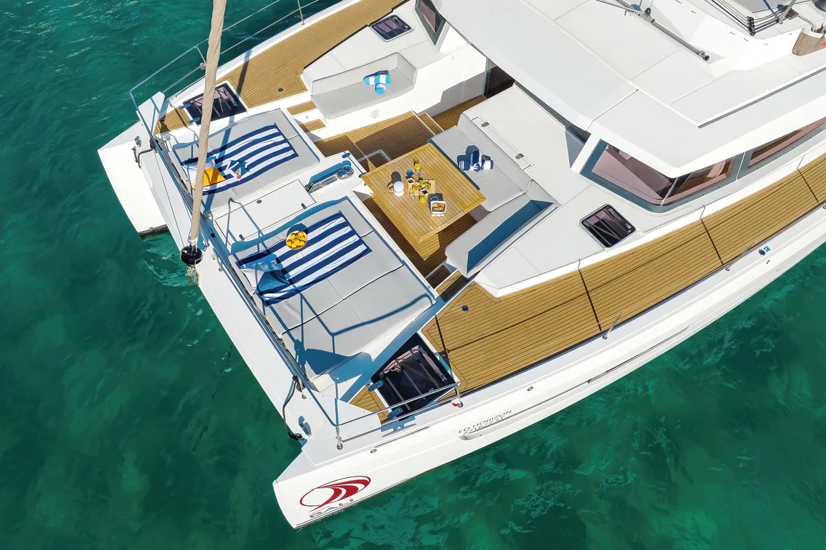Deck of EQ Horizon, a Bali 5.4 catamaran at Dubrovnik, Croatia