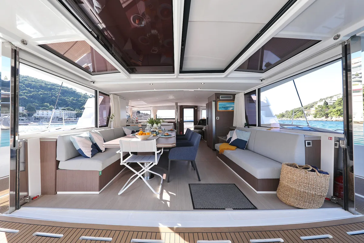 Salon of EQ Horizon, a Bali 5.4 catamaran at Dubrovnik, Croatia