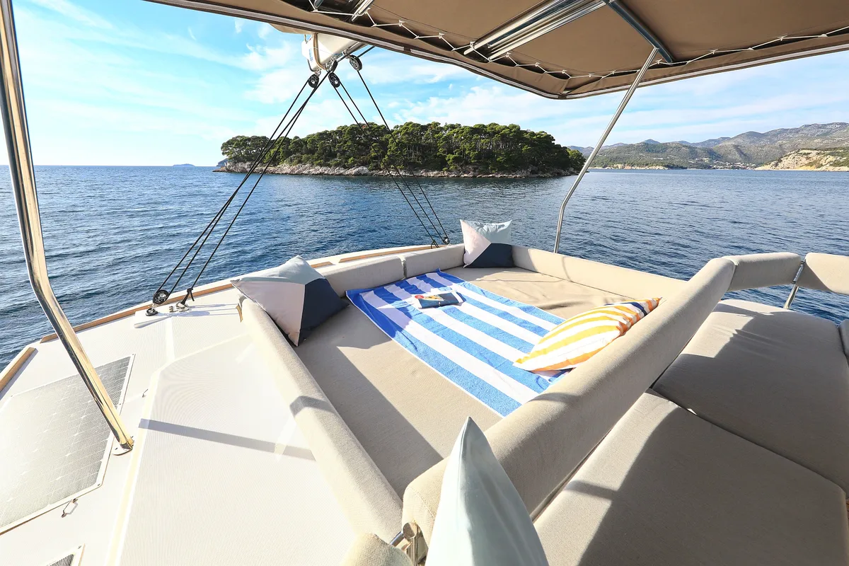 Deck of EQ Horizon, a Bali 5.4 catamaran at Dubrovnik, Croatia